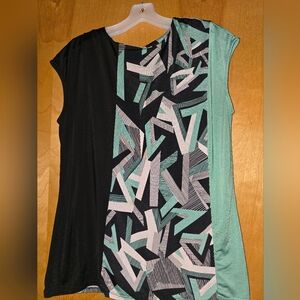 Worthington Black and Teal Geometric Women's Blouse